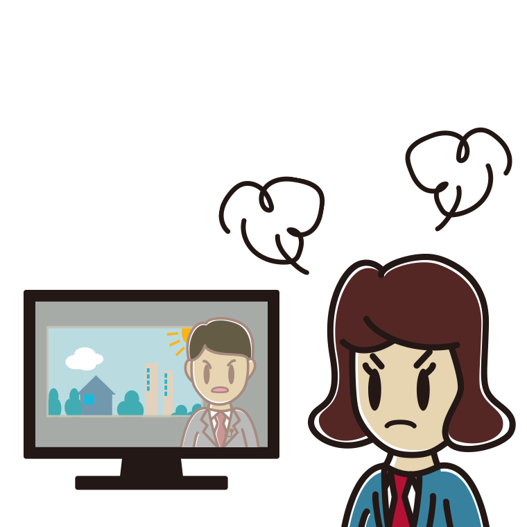 テレビを見て怒る女子高校生のイラスト【色あり、背景なし】透過PNG