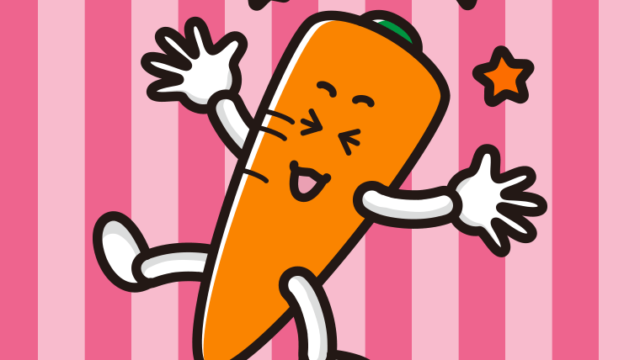 喜ぶニンジンちゃんのイラスト【色、背景あり】PNG