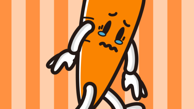 泣くニンジンちゃんのイラスト【色、背景あり】PNG