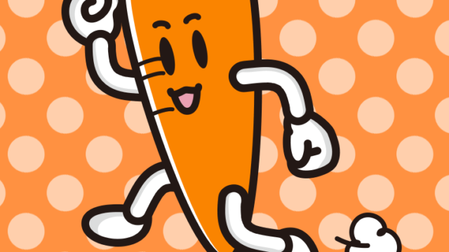 走るニンジンちゃんのイラスト【色、背景あり】PNG