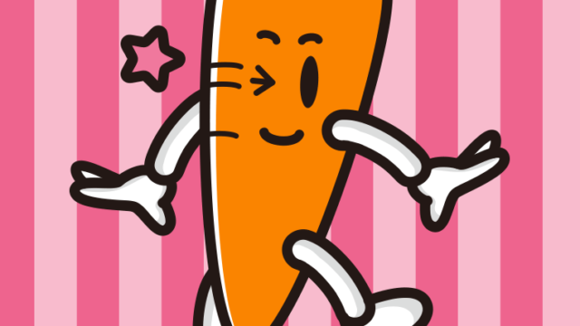 ウインクするニンジンちゃんのイラスト【色、背景あり】PNG