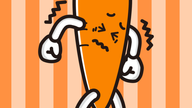 ブルブル震えるニンジンちゃんのイラスト【色、背景あり】PNG