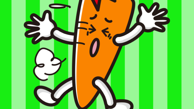 ぶつかるニンジンちゃんのイラスト【色、背景あり】PNG