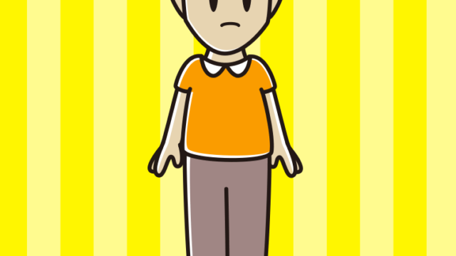 何かに気付く髪が薄い男性のイラスト【色、背景あり】PNG