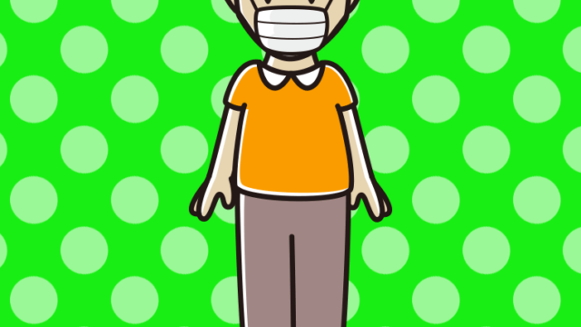 マスクをする髪が薄い男性のイラスト【色、背景あり】PNG