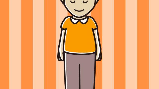 お辞儀する髪が薄い男性のイラスト【色、背景あり】PNG