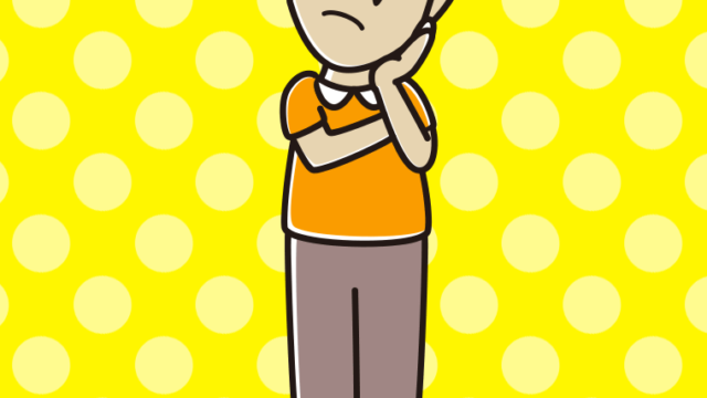 考える髪が薄い男性のイラスト【色、背景あり】PNG