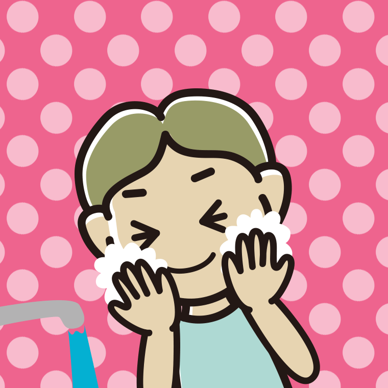 洗顔フォームで顔を洗う小学生男子のイラスト【色、背景あり】PNG
