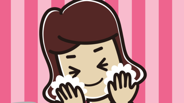 洗顔フォームで顔を洗う女子高校生のイラスト【色、背景あり】PNG