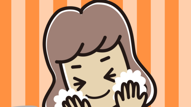 洗顔フォームで顔を洗う女子大学生のイラスト【色、背景あり】PNG