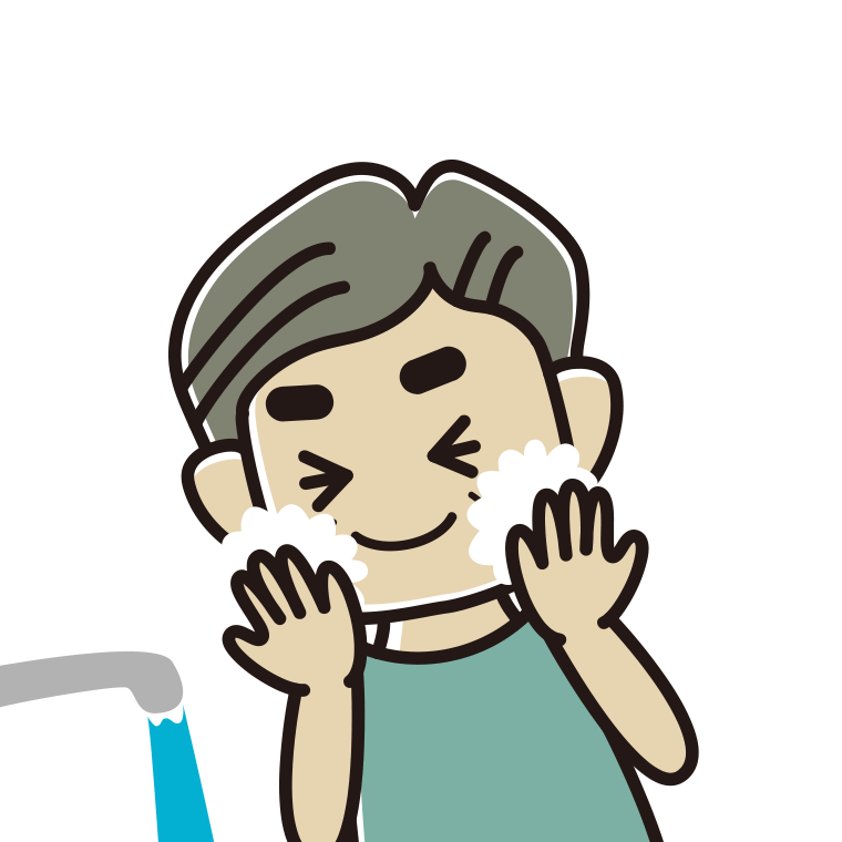 洗顔フォームで顔を洗うおじさんのイラスト【色あり、背景なし】透過PNG