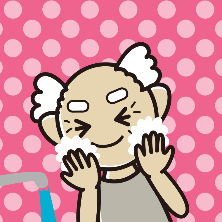 洗顔フォームで顔を洗うおじいさんのイラスト【色、背景あり】PNG
