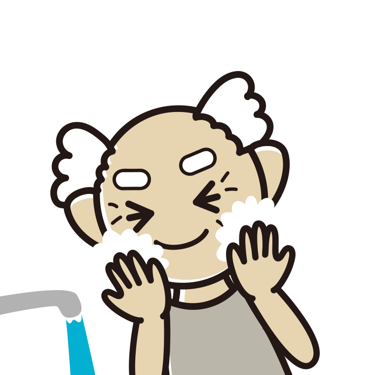 洗顔フォームで顔を洗うおじいさんのイラスト【色あり、背景なし】透過PNG