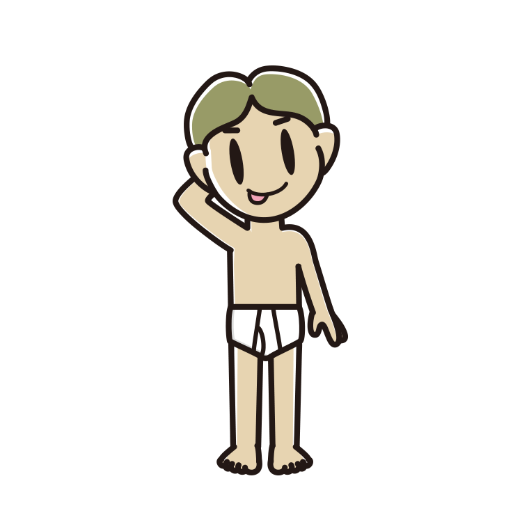 テヘヘな下着姿の小学生男子のイラスト【色あり、背景なし】透過PNG