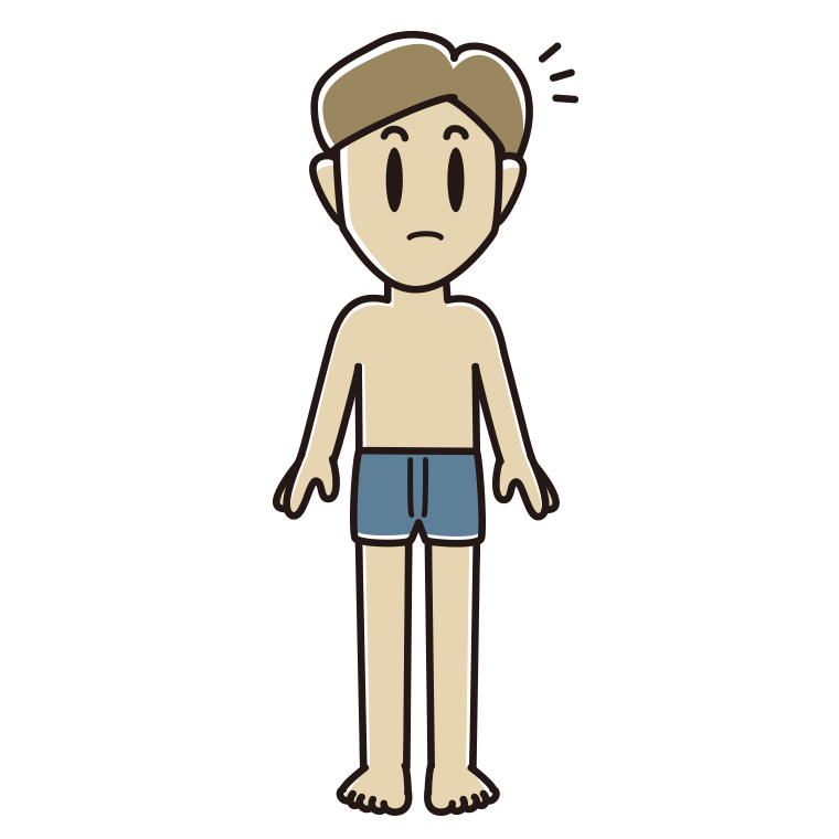 何かに気付く下着姿の男性のイラスト【色あり、背景なし】透過PNG