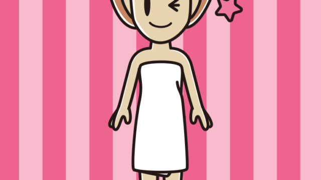 ウインクするバスタオル姿の女性のイラスト【色、背景あり】PNG