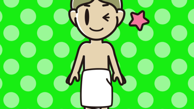 ウインクするバスタオル姿の小学生男子のイラスト【色、背景あり】PNG