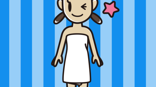 ウインクするバスタオル姿の女子中学生のイラスト【色、背景あり】PNG