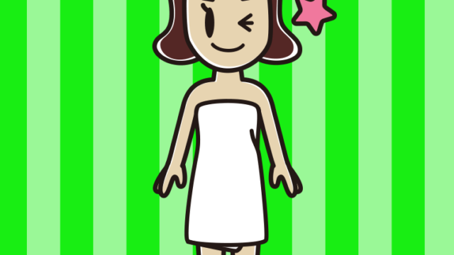 ウインクするバスタオル姿の女子高校生のイラスト【色、背景あり】PNG