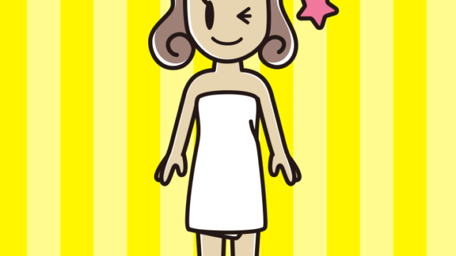 ウインクするバスタオル姿の女子大学生のイラスト【色、背景あり】PNG