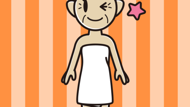 ウインクするバスタオル姿のおばあさんのイラスト【色、背景あり】PNG
