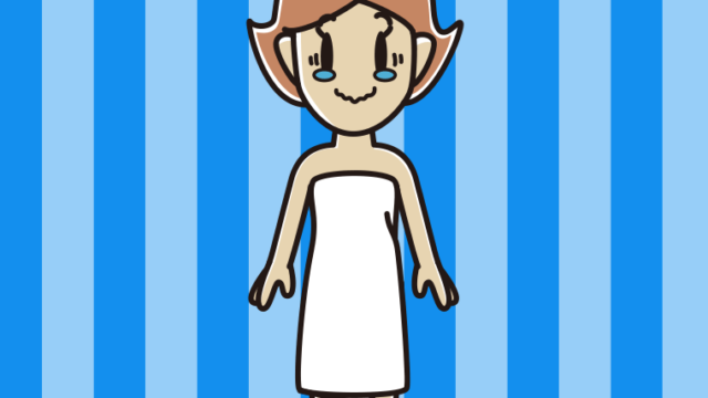 ジーンとするバスタオル姿の女性のイラスト【色、背景あり】PNG