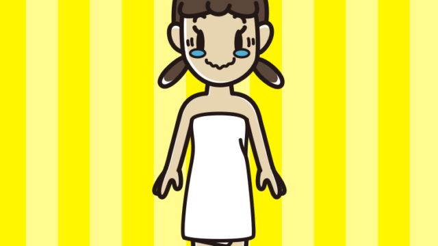 ジーンとするバスタオル姿の女子中学生のイラスト【色、背景あり】PNG