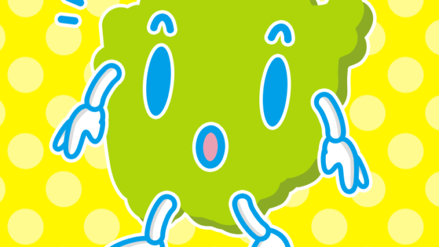 何かに気付く岡山ちゃんのイラスト【色、背景あり】PNG