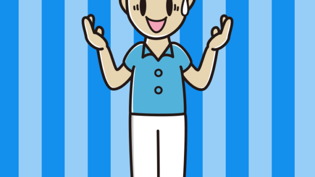 困りながら話す男性会社員（クールビズ）のイラスト【色、背景あり】PNG