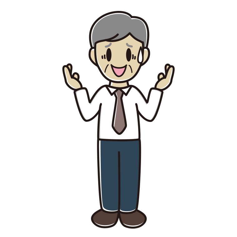 困りながら話す年配男性会社員（ワイシャツ）のイラスト【色あり、背景なし】透過PNG