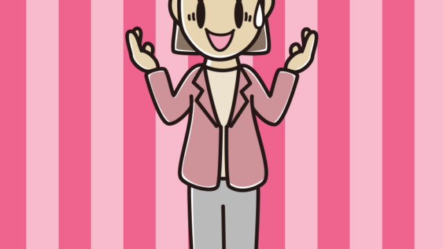 困りながら話す女性会社員（カジュアル）のイラスト【色、背景あり】PNG