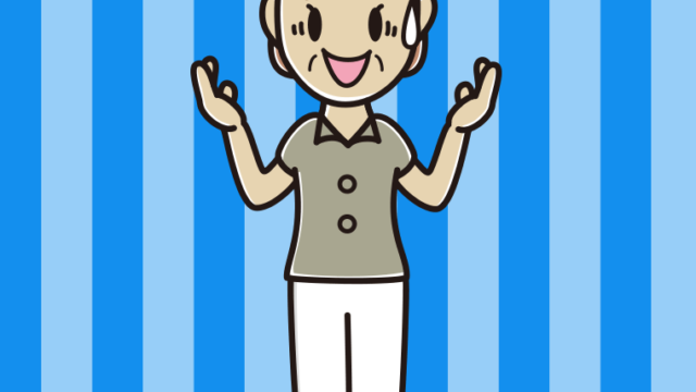 困りながら話す年配女性会社員（クールビズ）のイラスト【色、背景あり】PNG