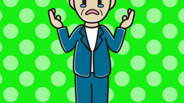 泣きながら話す年配男性会社員（カジュアル）のイラスト【色、背景あり】PNG