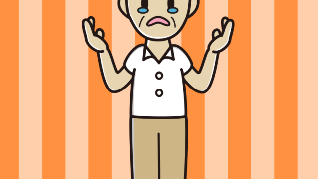 泣きながら話す年配男性会社員（クールビズ）のイラスト【色、背景あり】PNG