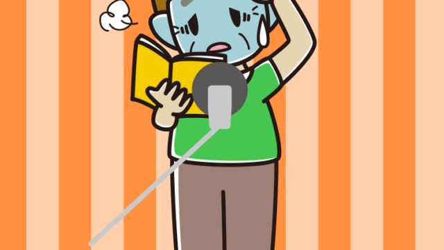 具合が悪いベテラン男性声優のイラスト【色、背景あり】PNG