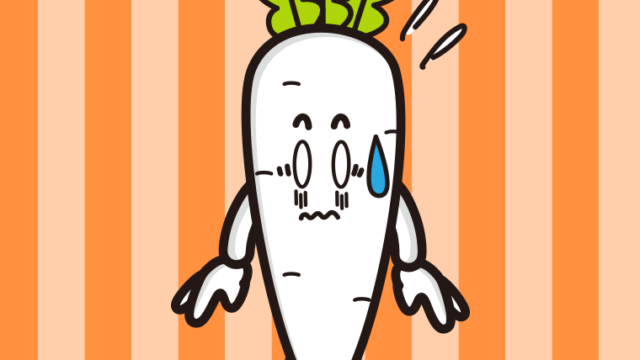 ショックを受ける大根ちゃんのイラスト【色、背景あり】PNG
