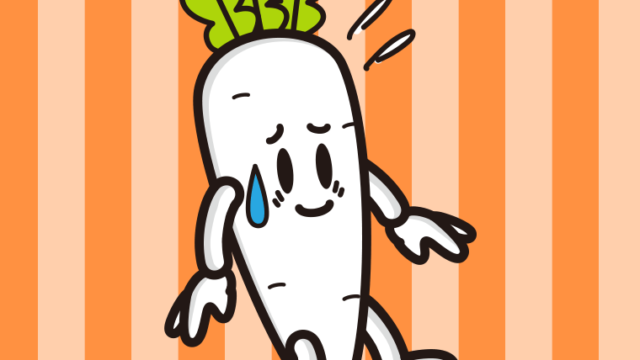 苦笑いする大根ちゃんのイラスト【色、背景あり】PNG