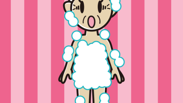 驚く泡だらけのおばあさんのイラスト【色、背景あり】PNG