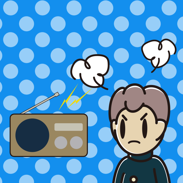 ラジオを聴いて怒る男子中学生のイラスト【色、背景あり】PNG