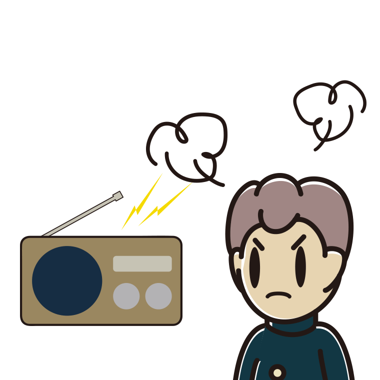 ラジオを聴いて怒る男子中学生のイラスト【色あり、背景なし】透過PNG