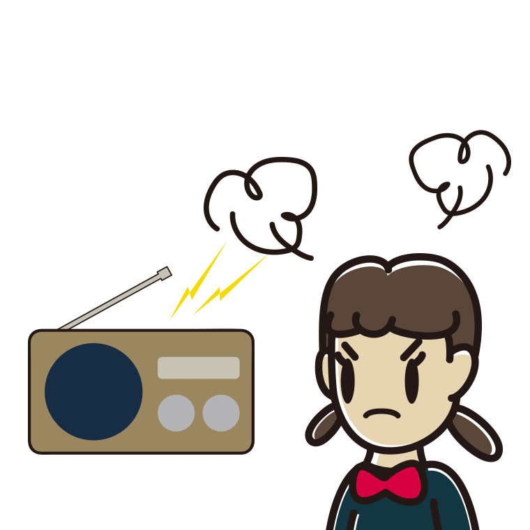 ラジオを聴いて怒る女子中学生のイラスト【色あり、背景なし】透過PNG