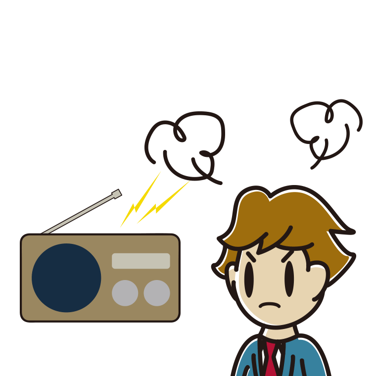 ラジオを聴いて怒る男子高校生のイラスト【色あり、背景なし】透過PNG