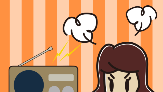 ラジオを聴いて怒る女子高校生のイラスト【色、背景あり】PNG