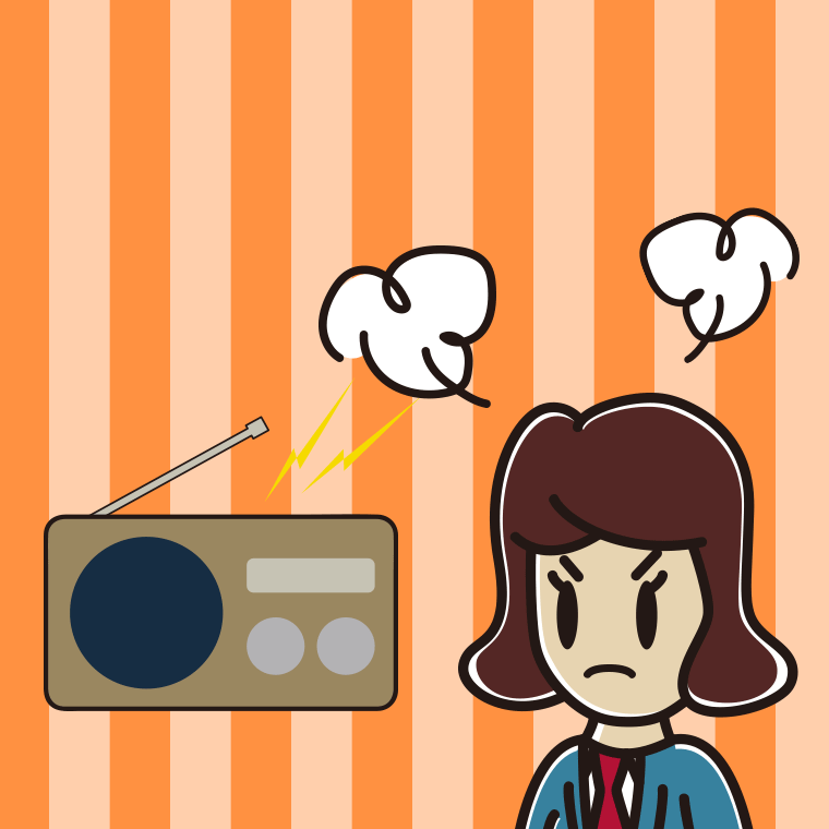 ラジオを聴いて怒る女子高校生のイラスト【色、背景あり】PNG