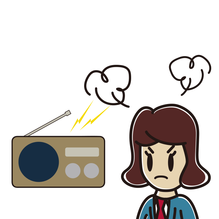 ラジオを聴いて怒る女子高校生のイラスト【色あり、背景なし】透過PNG