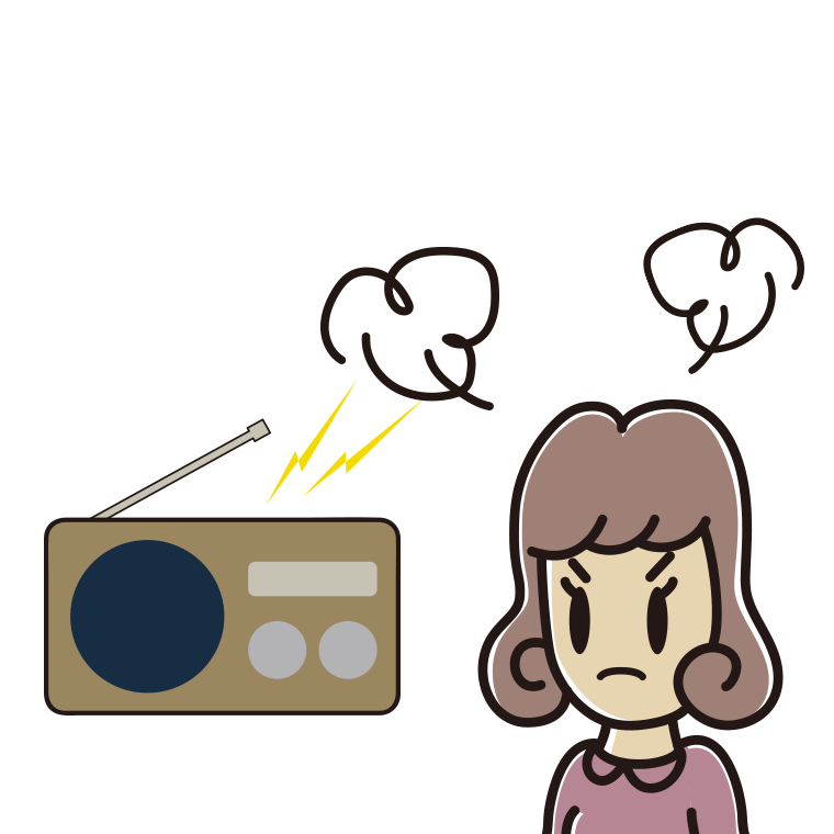 ラジオを聴いて怒る女子大学生のイラスト【色あり、背景なし】透過PNG