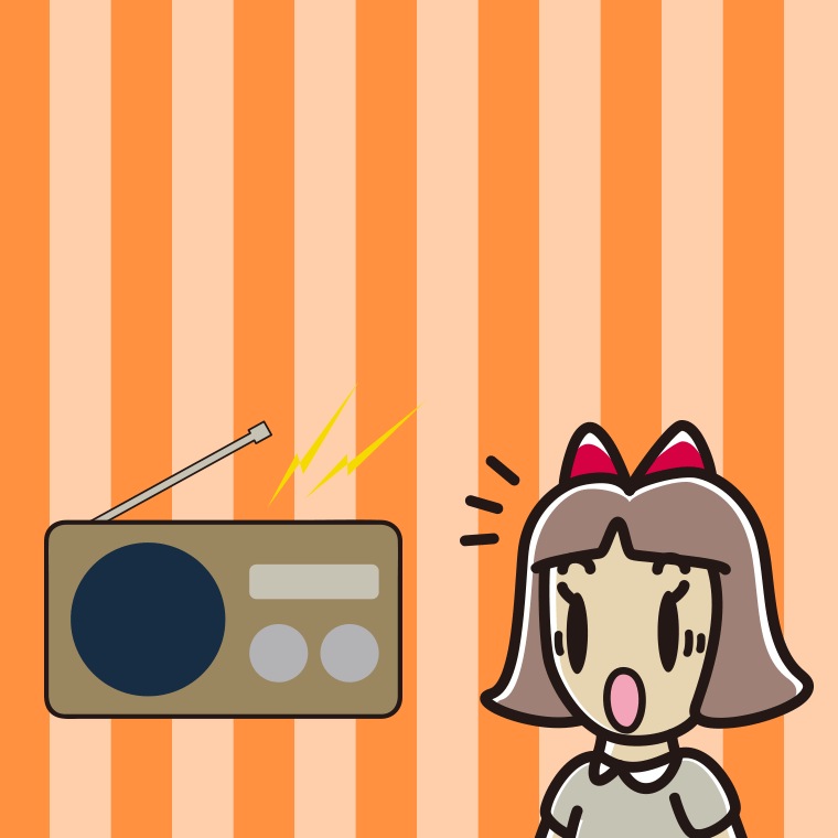 ラジオを聴いて驚く小学生女子のイラスト【色、背景あり】PNG