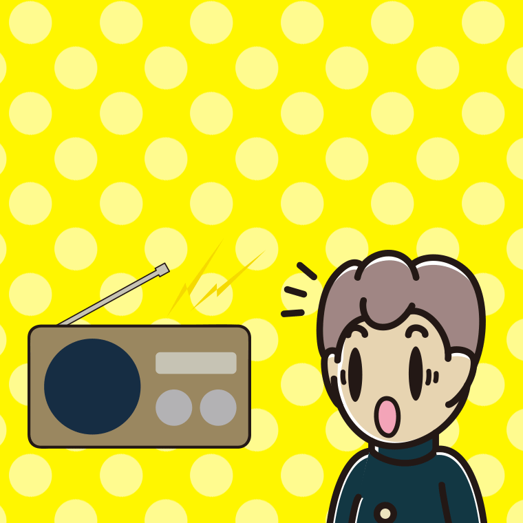 ラジオを聴いて驚く男子中学生のイラスト【色、背景あり】PNG