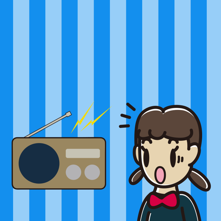 ラジオを聴いて驚く女子中学生のイラスト【色、背景あり】PNG