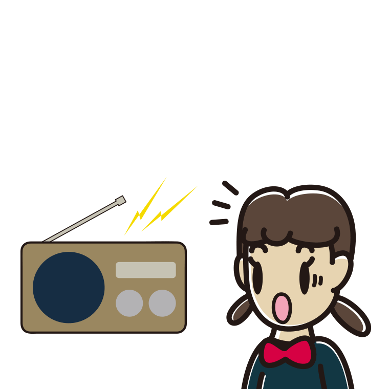 ラジオを聴いて驚く女子中学生のイラスト【色あり、背景なし】透過PNG